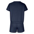 thumbnail image 4 of Mikilon Ensemble de Sport Confortable pour Femmes Couleur Unie Nouvelle Mode Décontractée Haut à Manches Longues et Shorts Ensemble de Haut/chemise à Col Rond à Manches Courtes Mode et Confortable Marine TP, 4 of 5