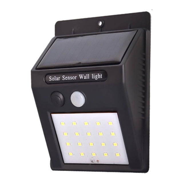 Lolmot Lights Outdoor, Security Lights Motion Sensor Wireless IP64 outdoor lights for gardens, featuring a black ABS plastic body with a solar panel on top and 20 ultra-bright LED patches. Solar-powered floodlight with infrared motion sensing and IP64 waterproof rating for durability in rainy conditions.