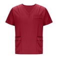 thumbnail image 5 of JDQJBZ Unisex Solid Color V Neck Pocket Top Short Sleeve Casual Work Shirt, 5 of 5