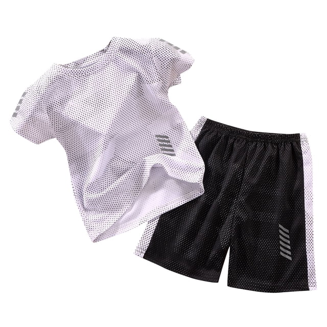 Boys Athletic Outfits 2 Piece Performance Tracksuit Basketball Tank Top And Breathable Mesh Shorts Set For Active Kids