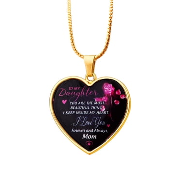 EGNMCR Necklaces & Pendants 'To my daughter' Stainless Steel Necklace Peach Heart Pendant Gift For Daughter Women Necklaces