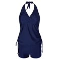 thumbnail image 3 of UANWENN Beach Two Piece Swimsuit Cover Up with Drawstring and Ruffles for Summer Outdoor and Relaxation Swim Suites Womens Large Bust Romper Swimsuit Bathing Shorts for Women plus Size Three Piece, 3 of 4