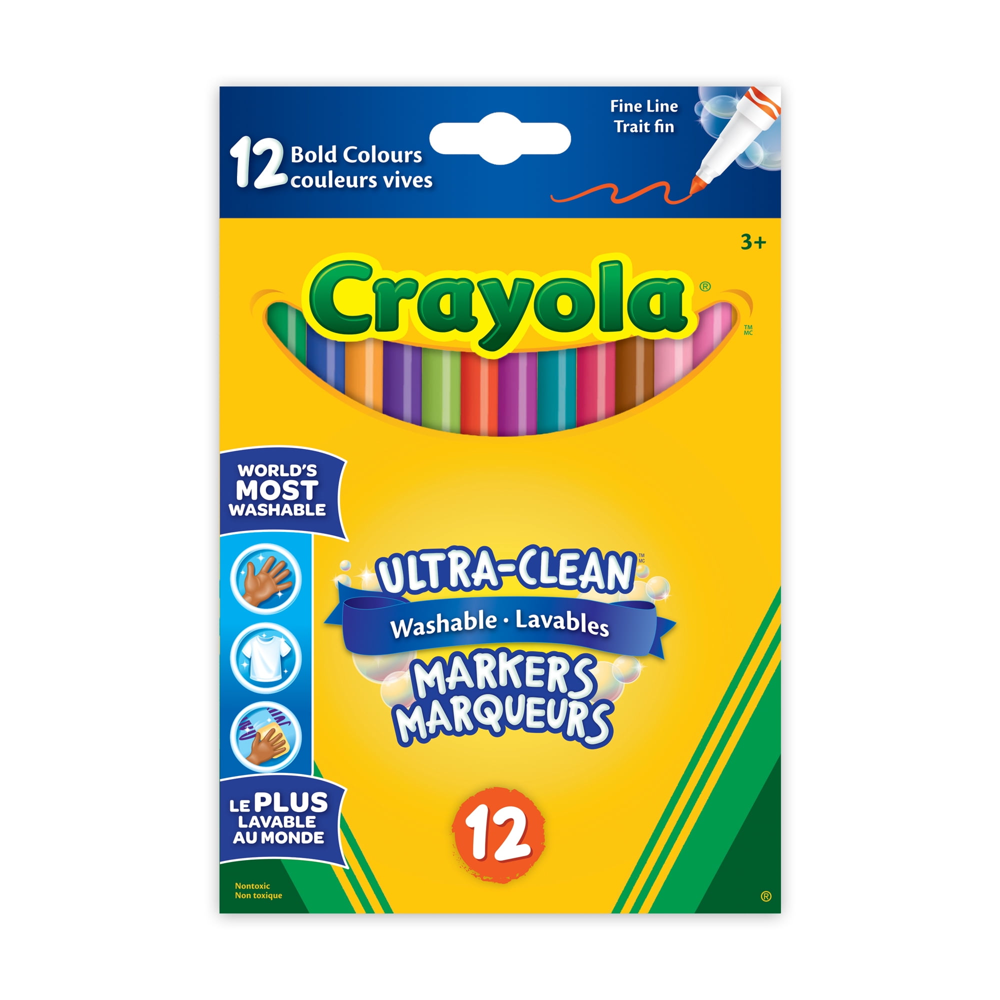 Crayola Ultra-Clean Washable Fine Line Markers, Classic Colours, 12 Count