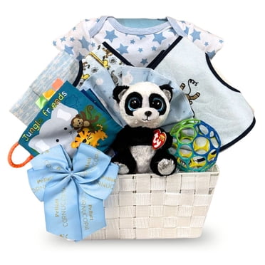 Newborn Baby Boy Gift Basket with Onesie, Plush, Toys and More