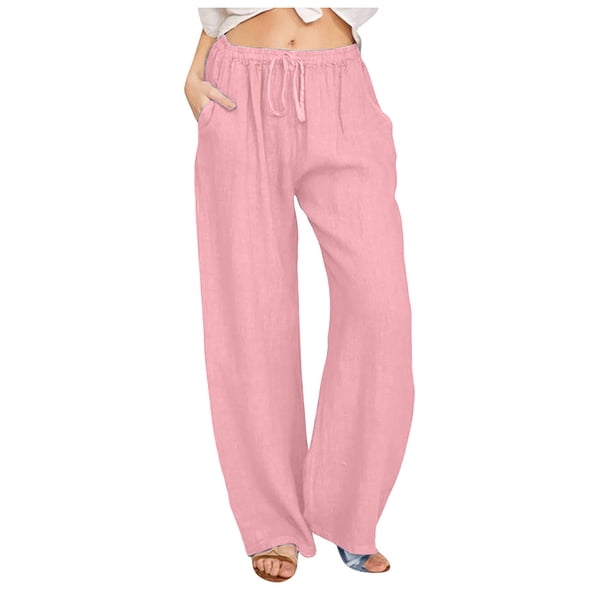 FNFYFH Clearance Cotton Linen Pants for Women Drawstring Elastic