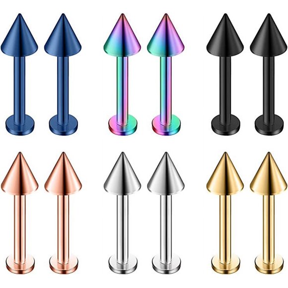 12PCS 14G Surgical Steel Lip Ring Earring Stud Piercing Jewelry