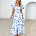 thumbnail image 2 of Pisexur Robes pour Femmes à Épaules Dénudées, Robe Maxi à Imprimé Floral, Robes de Bal Sans Bretelles, Tunique à Torsade devant, Robe Soleil, Ourlet à Volants, Robe Cocktail Fluide à Étages, Robe Longue d'Été Décontractée Bohème Formelle, 2 of 3