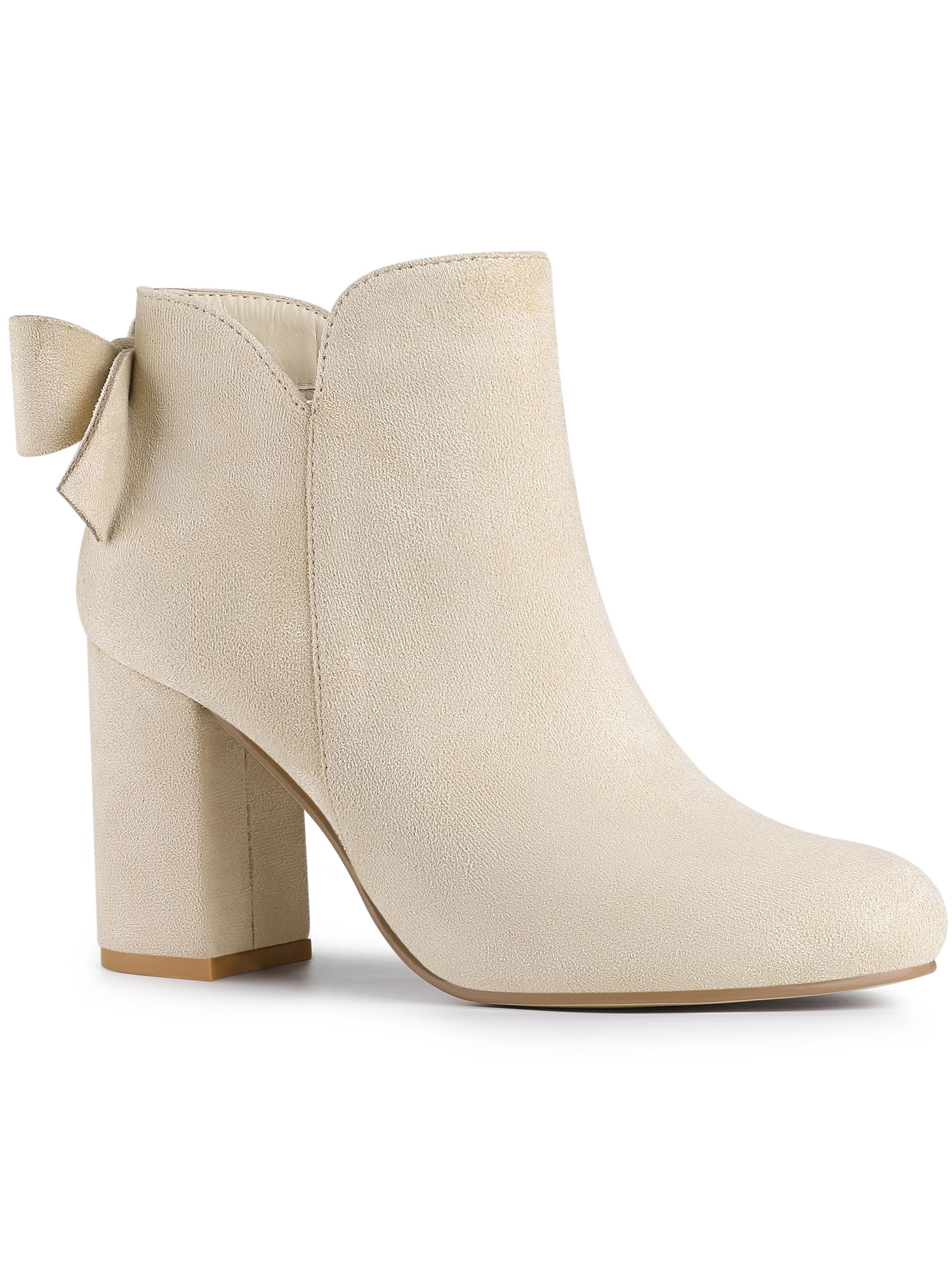 Unique Bargains Bottines à Talon Épais pour Femme à Bout Rond avec Nœud Décoratif