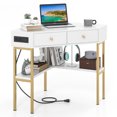 thumbnail image 1 of Costway Corner Desk with Built-in Charging Station Storage Drawers & Open Shelves Office White, 1 of 10