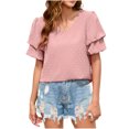 thumbnail image 1 of FAIWAD Women's V Neck Ruffle Tops Summer Flowy Short Sleeves Blouse Loose Casual Dressy Work Tops, 1 of 4