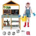 Costway Kids Kitchen Playset Outdoor Mud Kitchen with Root Viewer Planter Removable Sink