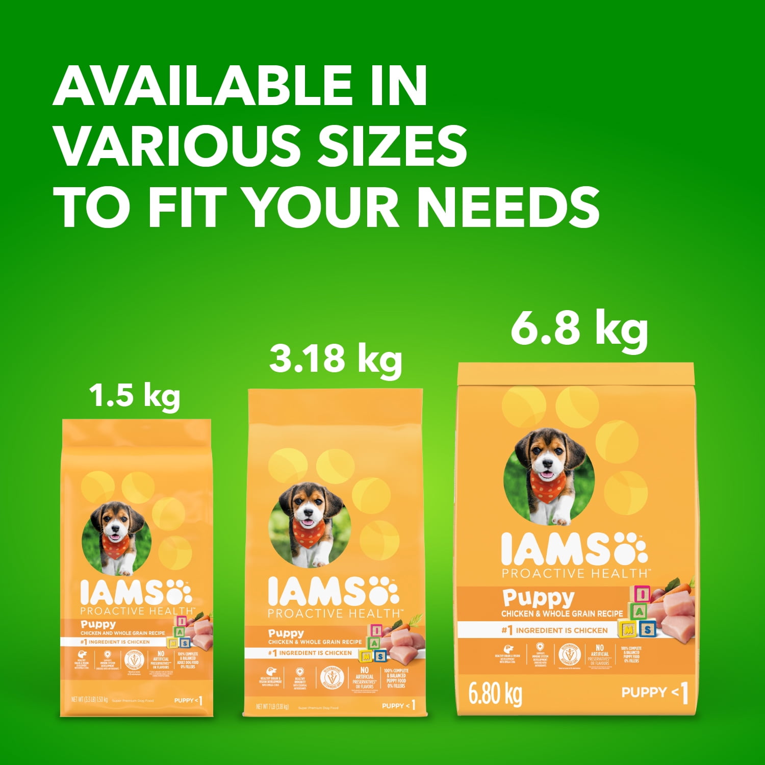 Iams Proactive Health Nourriture Sèche pour Chiots Recette au Poulet & Grains Entiers 6.8kg