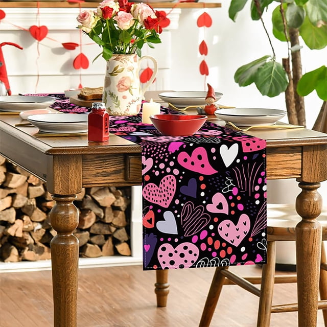 Suncoda Tablecloth Tablecloth, Valentine's Day Flower Table Flag Holiday Party Kitchen Living Room Decorative Tablecloth Linen Printing Tea Table Cloth
