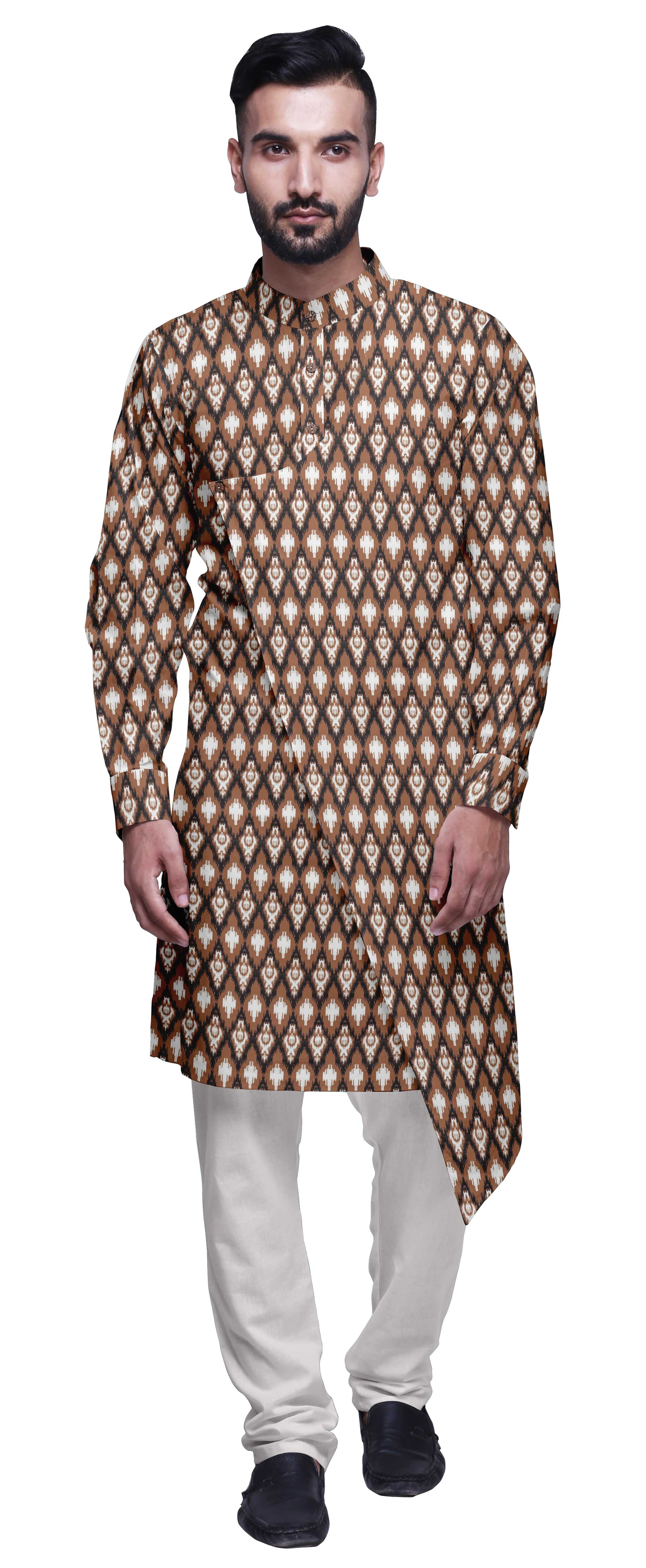 Atasi Kurta Pyjama de Fête pour Hommes, Col Mandarin, Ensemble Ethnique Imprimé Kurta