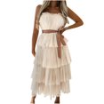 thumbnail image 1 of Robes en Tulle pour Femmes Robe Blanche Sans Bretelles Robe Longue en Maille Fluide Robe de Soirée Robes de Retour à la Maison, 1 of 7