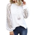 thumbnail image 2 of Pull en Tricot Fin à Col Rond pour Femmes Pull à Manches Longues avec Manches en Dentelle Ajourées, 2 of 7