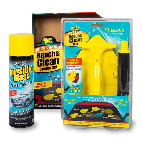 Invisible Glass 99031 Reach and Clean Tool Combo Kit with Windshield Wand Cleaning Tool for Those Hard-to-Reach Places and Invisible Glass