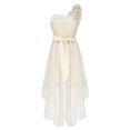 thumbnail image 4 of RUNQHUI Robe à une Épaule pour Enfants Filles en Mousseline Demoiselle d'Honneur Robe Asymétrique Formelle Bal Fête Robes Champagne 8, 4 of 7