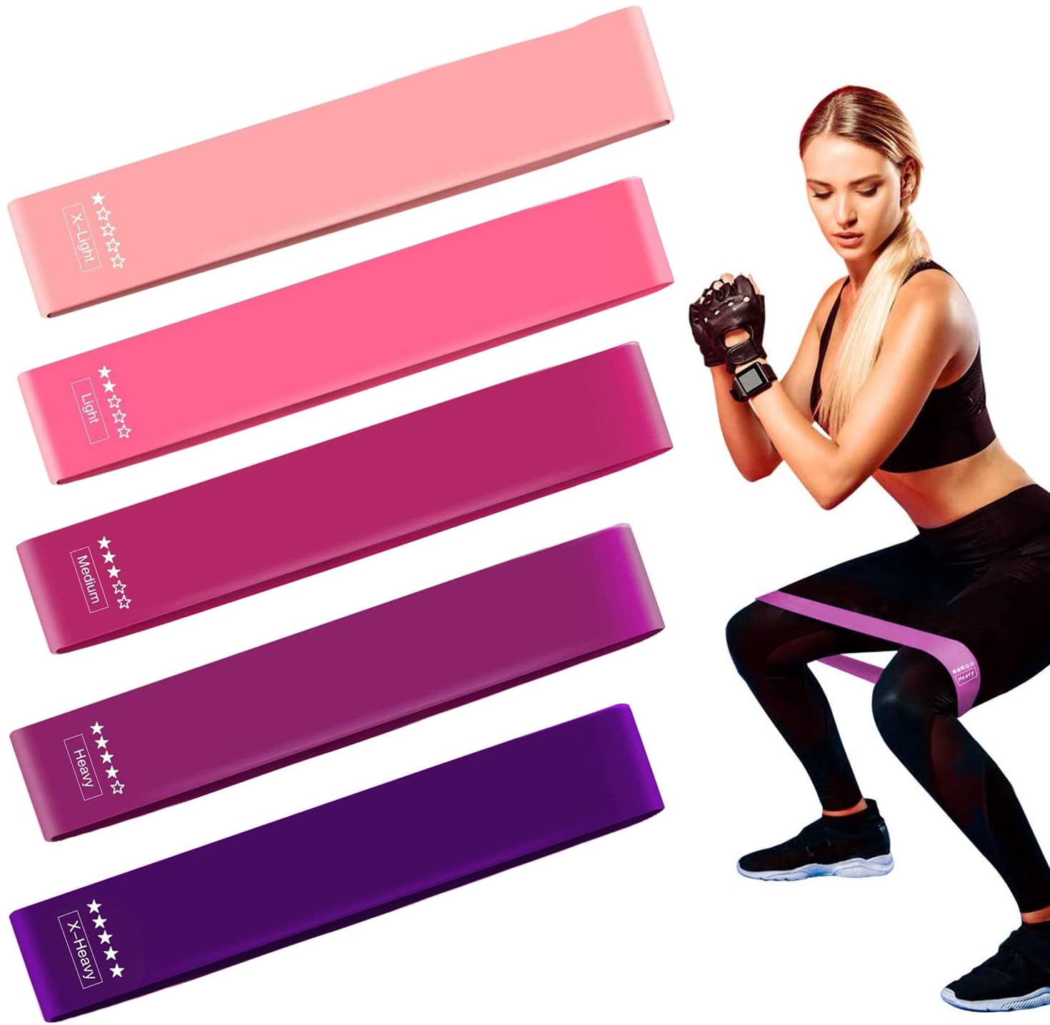 Athletics Fitness/Pilates Bands (Set of 5), Resistance Band Set, Great for Home Workout, Gym,
