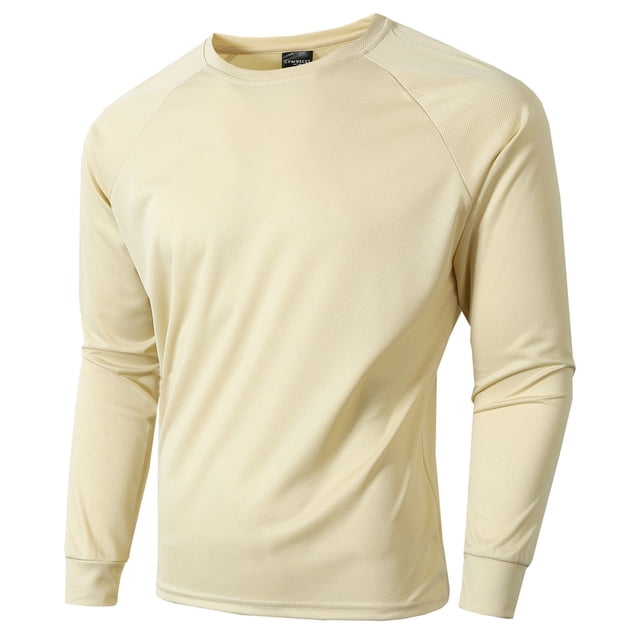 T-Shirts pour Hommes Ajustés Col Rond en Maille Base Décontractée Manches Longues Beige Sortie Automne Taille G