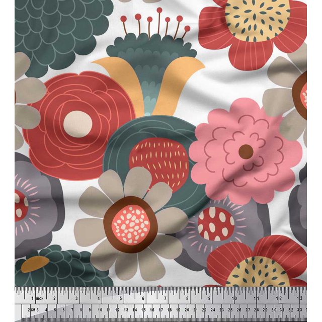 Soimoi Cotton Duck Fabric Flower Artistic Decor Fabric Printed Yard 56 Inch Wide