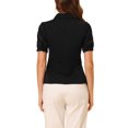 thumbnail image 3 of INSPIRE CHIC Women's Collared Top Peter Pan Collar Short Sleeve Button Front Shirts L Black, 3 of 7