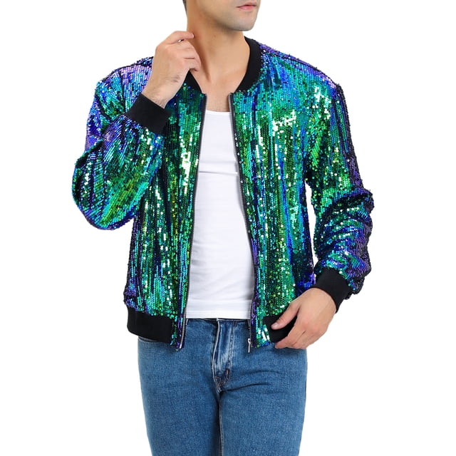 VESTES CHIC pour HOMMES à Manches Longues Zippées Veste Bomber Pailletée Vert G
