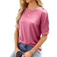thumbnail image 2 of FAIWAD Tuniques d'Été pour Femmes Manches Courtes Col Rond Boutons T-Shirts Blouses Unies, 2 of 9