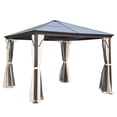 thumbnail image 1 of Outsunny Auvent de Gazebo à Toit Rigide 10 x 10 Pi Abri Robuste Pare-Soleil avec Rideau, 1 of 10