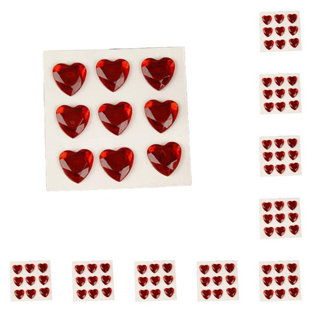 10 Sheets Rhinestone Stickers Children Hand Nail Sticker Kids Acrylic Decals Three-dimensional Student DIY Love Heart Crafts Label Table Party Red
