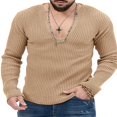 thumbnail image 2 of Chandail à Col en V Uni pour Hommes avec Manches Longues et Tricot Côtelé, 2 of 4