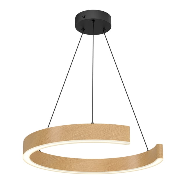 Artika Vance LED Modern Pendant Light with a black canopy and wood-effect circular design. Features energy-efficient integrated LED lighting with selectable color temperatures, adjustable height, and dimmable brightness. Ideal for modern dining rooms, entryways, or stairwells.