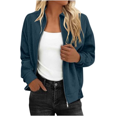 Ovingeta Women Suede Jacket Cropped Trench Coats Crewneck Outwear Zip Up Cardigan Faux Leather Peacoat Tops Vintage Clothes