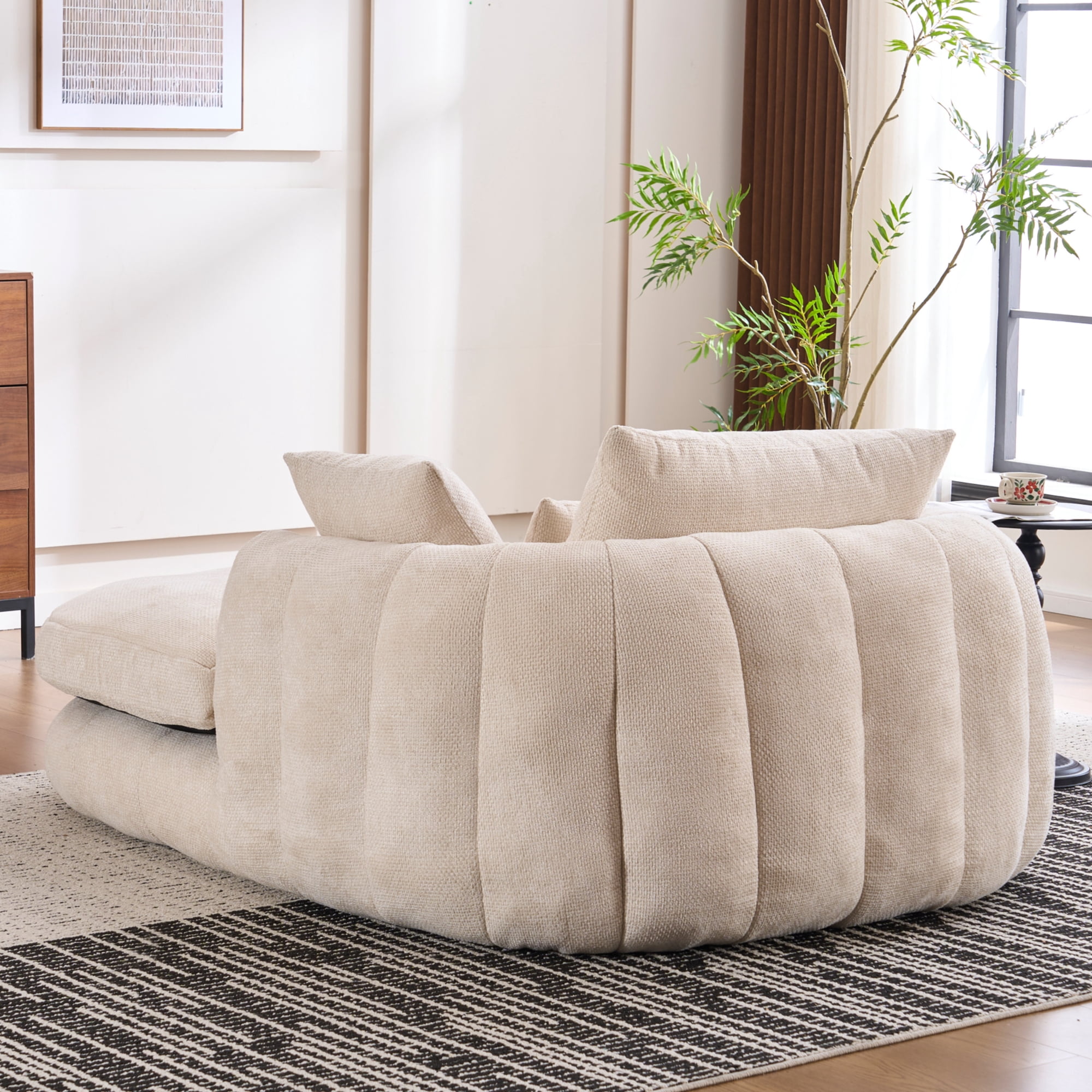 Chaise longue Noble House surdimensionnée, canapé-lit profond en chenille, beige