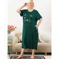 thumbnail image 2 of Agnes Orinda Nuisettes pour Femmes Grande Taille Fête des Mères Col Rond Manches Courtes Robe de Nuit Imprimé Chats Pyjamas Détente Maison avec Poche 4X Vert Foncé, 2 of 6