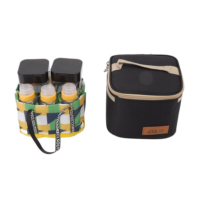 Seasoning Box Set, Wear Resistance Oxford Cloth ABS Camping Spice Containers With Storage Bag For Outdoor Black