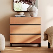 WAMPAT 31.5" Nightstand with 3 Drawers, Wooden Bedside Table with Metal Legs, Modern Sofa Side End Table for Bedroom & Living Room, Mocha