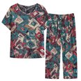 thumbnail image 1 of Mefallenssiah Women'S Summer Two Piece Set Short Sleeve Round Neck Printed top Pants Set Pajama Set, 1 of 1