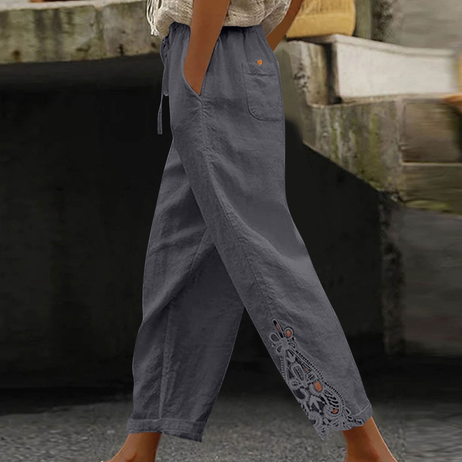 Soki Women Linen Pants Summer Casual Drawstring Elastic Waist