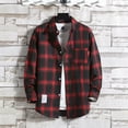 thumbnail image 2 of Ediodpoh Chemise Décontractée Imprimée pour Homme Automne/hiver à Manches Longues Chemise à Rayures Simple avec Col à Revers Hauts pour Hommes Tendance Rouge_003 TG, 2 of 3