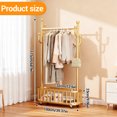 thumbnail image 2 of Rolling Coat Rack with Storage Basket and Hooks, Heavy Duty Freestanding Metal Clothes Rail on Wheels, Portable Wardrobe Organizer for Entryway Bedroom Laundry, 80/100cm, Gold/Black/White, 2 of 7