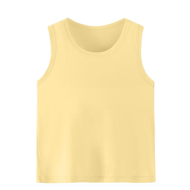 SROBPTY T-Shirts Garçons Filles, T-Shirt de Base pour Enfants Uni à Col Rond d'Été Décontracté Confortable et Respirant Jaune 12 Ans