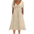 thumbnail image 2 of Ovzne Robes pour Femmes 2025 Robe pour Femme Robe Décontractée et Tendance pour Femme Couleur Unie à Manches Courtes Col en V Taille à Nouer Robe avec Poches Robe de Vacances à Manches Courtes Liquidation, 2 of 7