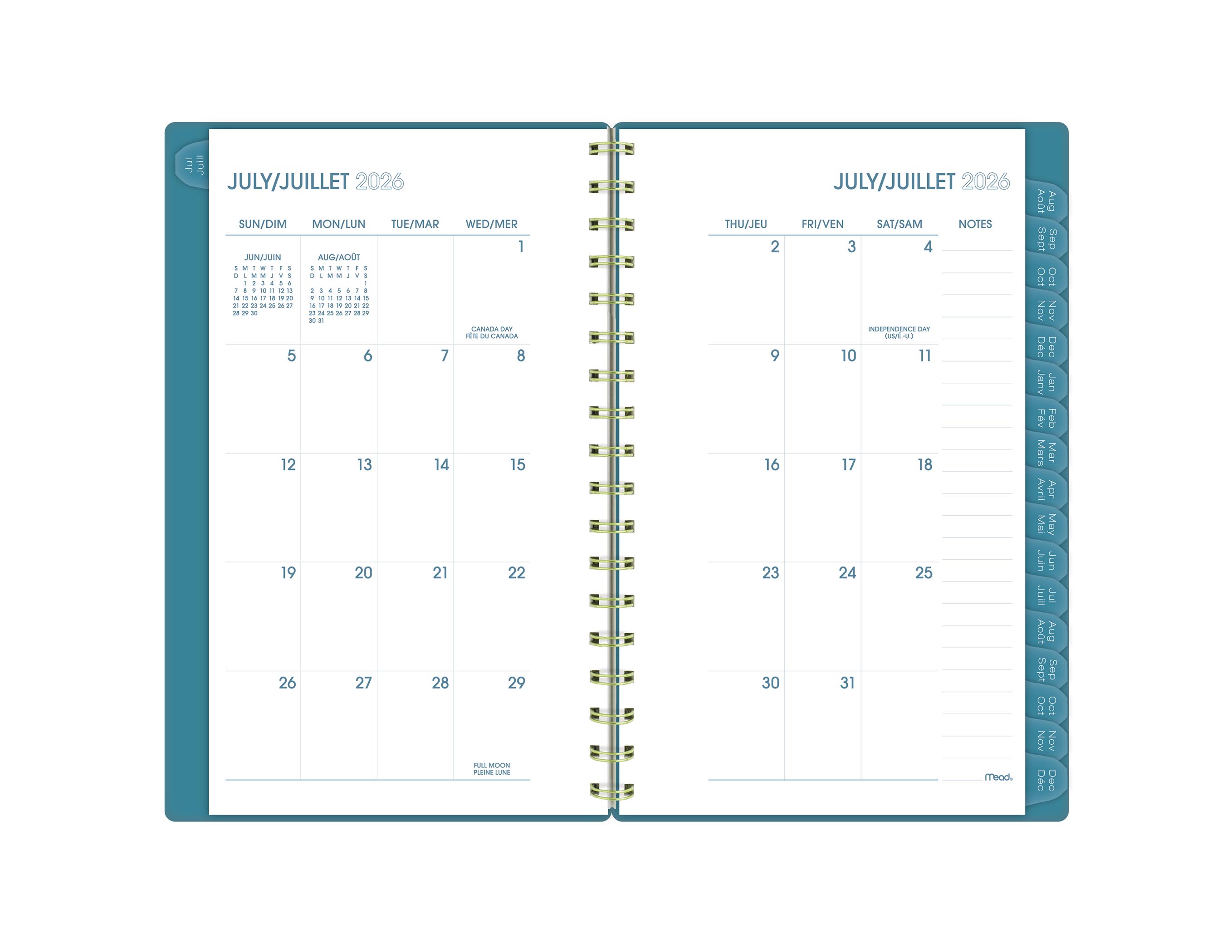 Agenda de poche hebdomadaire et mensuel Mead Teal Color Pop 2027