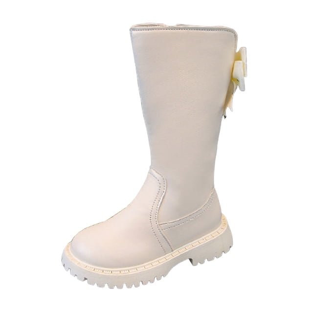 Gubotare Little Girls Combat Boots Combat Boots for Girls Lace Up Riding Boots Mid Calf Fashion Waterproof Non Slip Side Zipper Boot Fall Winter Spring Size 13 (Beige,Little Kids 13)
