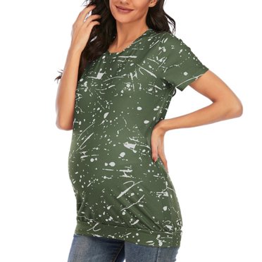 Ketyyh-chn99 Vêtements de Maternité pour Femmes Hauts d'Allaitement T-Shirts de Maternité à Manches Courtes pour Femmes Chemises Florales Blouses de Grossesse Maman Vêtements Vert,m