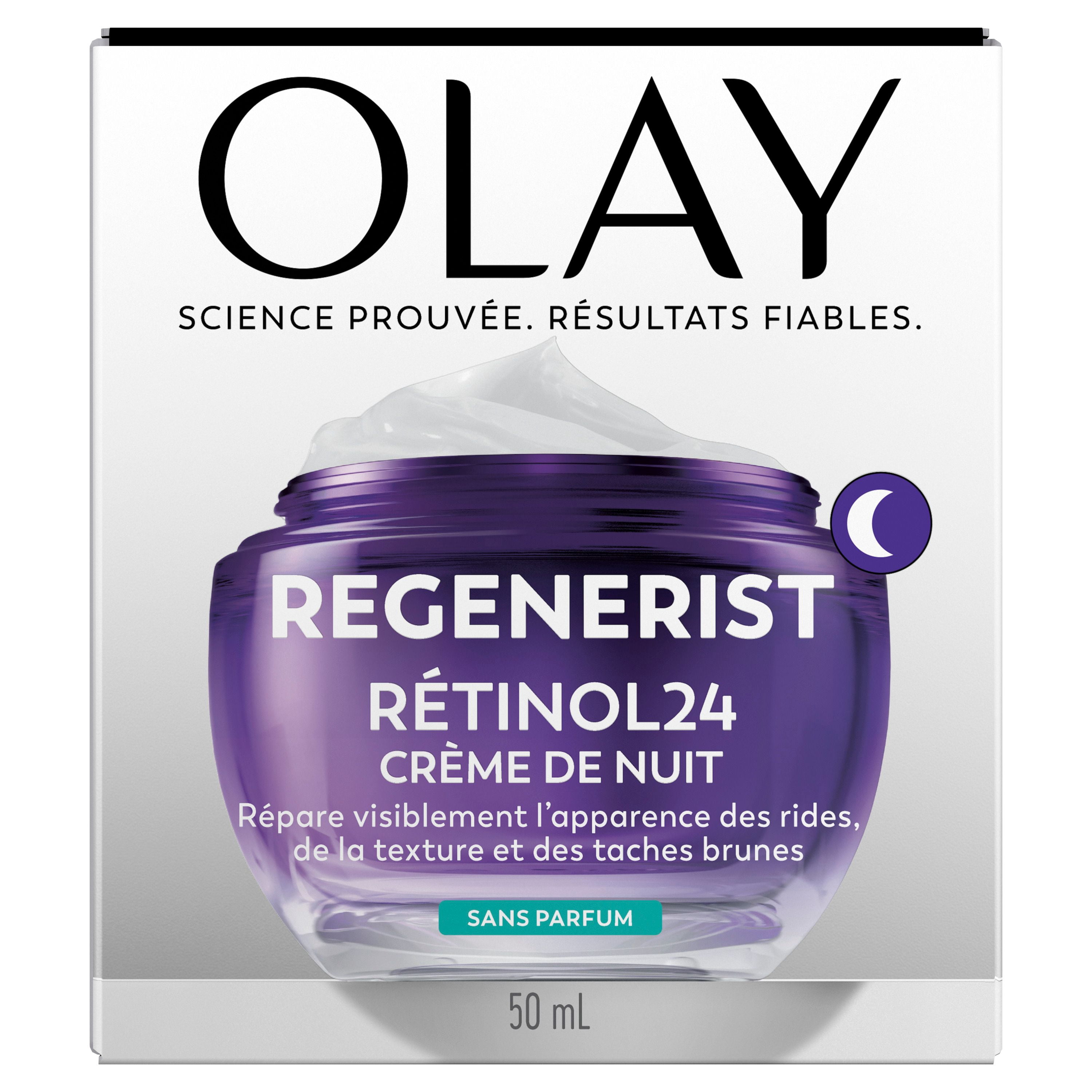 Crème Pour Le Visage Olay Rétinol 24, Hydratant De Nuit Anti-Âge, Sans Parfum, Non Gras, Anti-Rides, Lisse Les Ridules, Raffermissant, Soins De La Peau Hydratants – Peptides, Glycérine, 50 mL