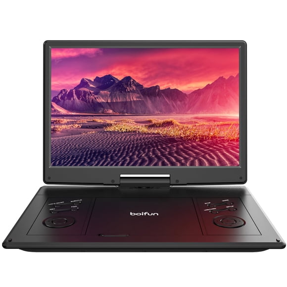 15.7" Portable DVD Player with 14.1" Large HD Screen, 6 Hrs Rechargeable Battery, FM Out, Sync TV, USB, SD Card and Multiple Disc Formats, Dual Speak