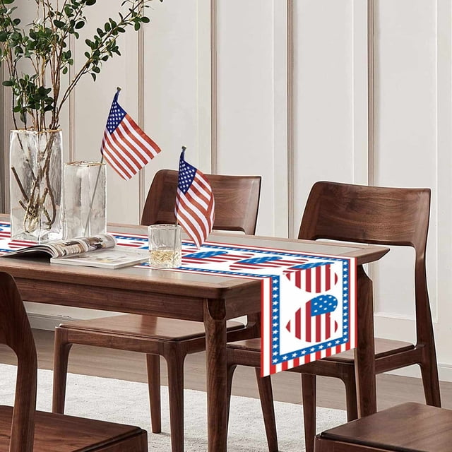 WHEANG Decorative Table Banner Independence Day Table Runner Holiday Print Vintage Independence Day Decoration Tablecloth Home Decor