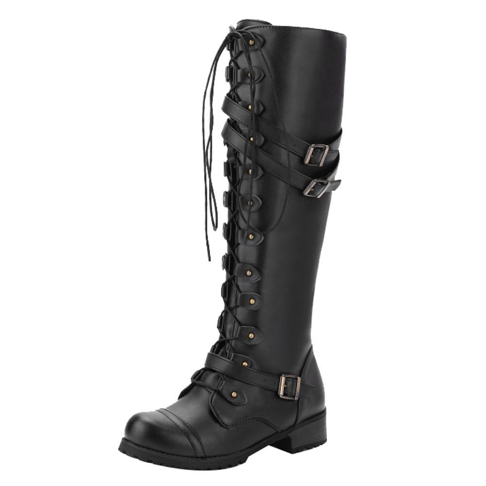 Kcodviy Women Gothic Vintage Style Lace Boots for Women Retro Punk Buckle Boots Cute Booties for Women Fall Boots Women Boots with Heels Women Boots Low Heel Leather Rain Boots for Women
